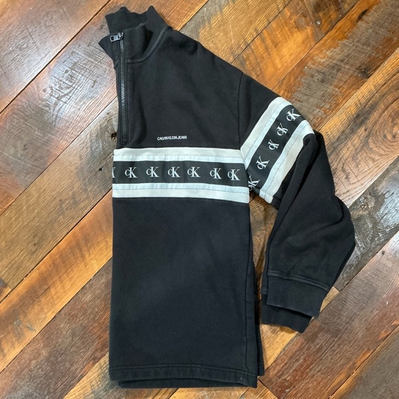 Calvin Klein Jeans Y2K 90s Black CK Logo Tape Quarter Zip Pullover Size XL NWOT - Picture 7 of 7